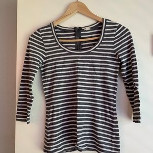 J Crew Womens Grey Striped 3/4 length Sleeve Zip B